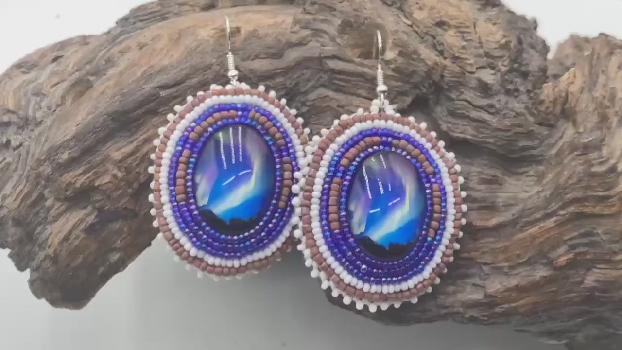 Hand Beaded Northern Lights Earrings: Anishinaabe/Ojibwe Beadwork, Hypoallergenic Hooks