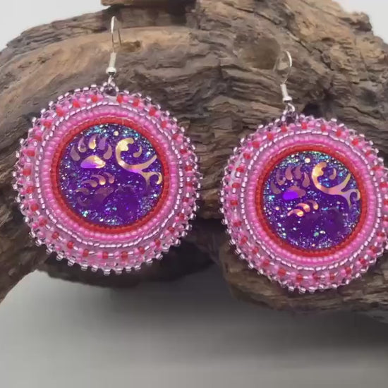 Iridescent Hand Beaded Earrings- Anishinaabe/Ojibwe Beadwork