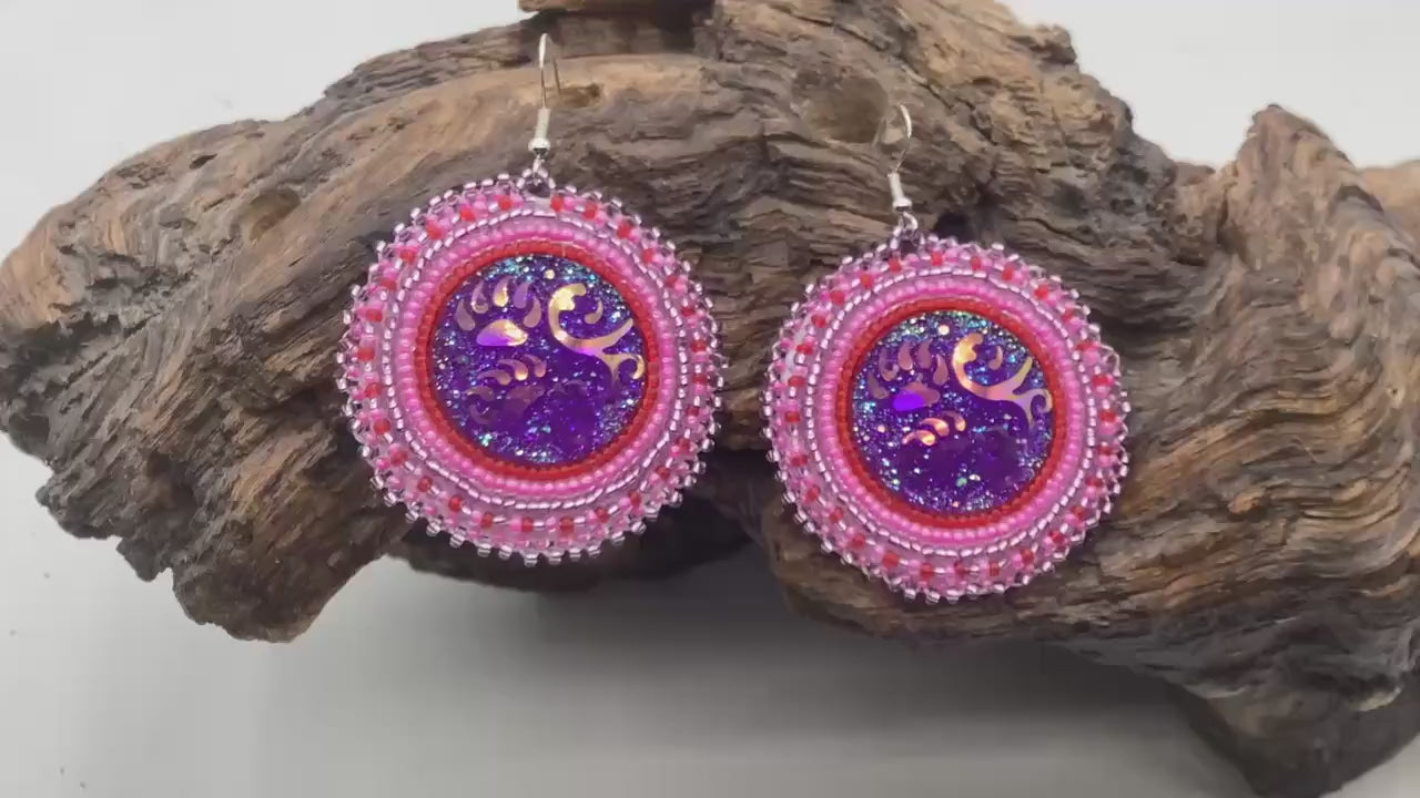 Iridescent Hand Beaded Earrings- Anishinaabe/Ojibwe Beadwork