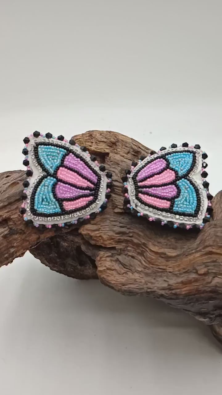 Beaded Butterfly Barrette & Earring Set: Anishinaabe Ojibwe Craft