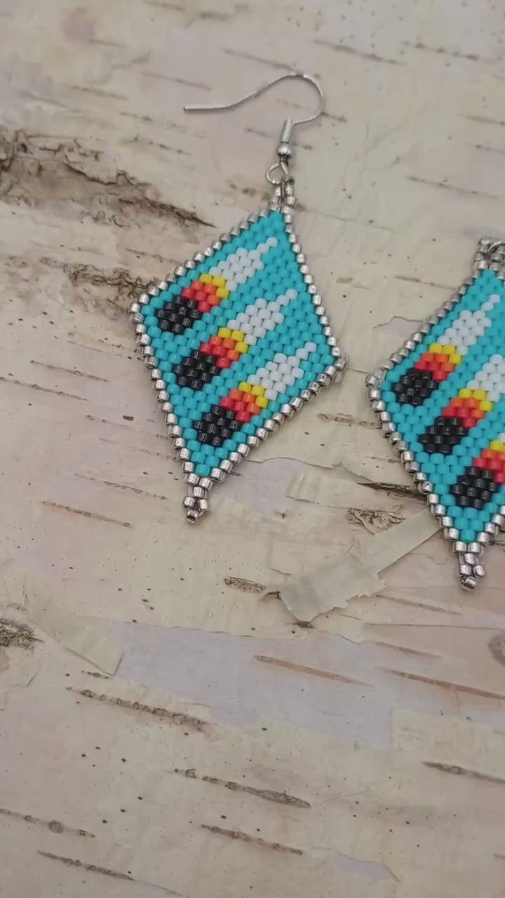Anishinaabe Beaded Earrings: Brick Stitch, Hypoallergenic Hooks