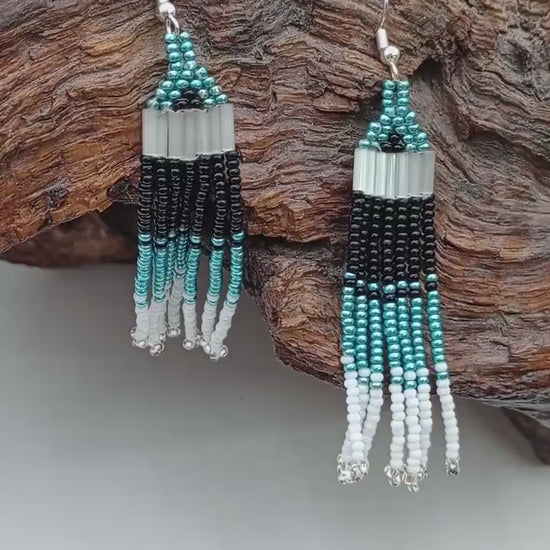 Hand Beaded Fringe Earrings: Anishinaabe/Ojibwe Beadwork