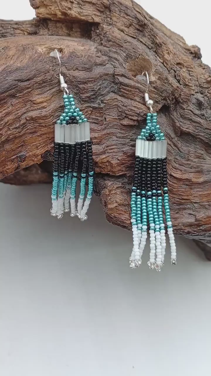 Hand Beaded Fringe Earrings: Anishinaabe/Ojibwe Beadwork