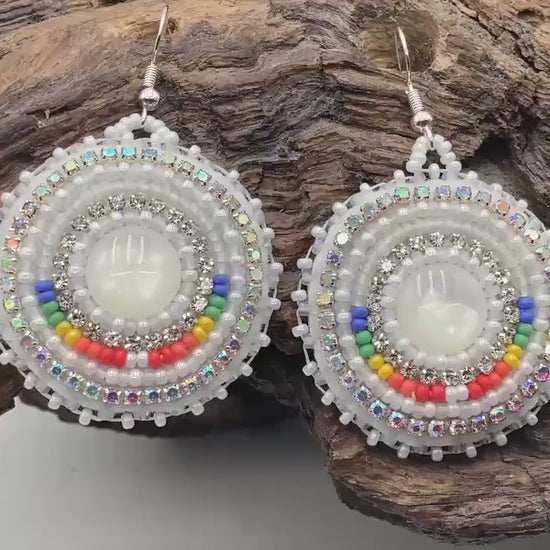 Meringue Clouds Hand Beaded Earrings: Anishinaabe/Ojibwe Beadwork