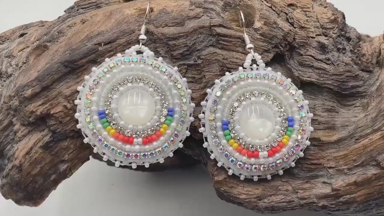 Meringue Clouds Hand Beaded Earrings: Anishinaabe/Ojibwe Beadwork