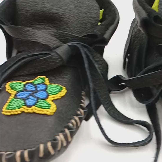 Hand Sewn Beaded Leather Moccasins: Ojibwe Made