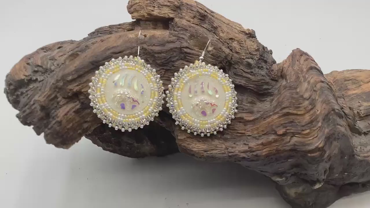 Bear Claw Hand Beaded Earrings: Anishinaabe/Ojibwe Beadwork