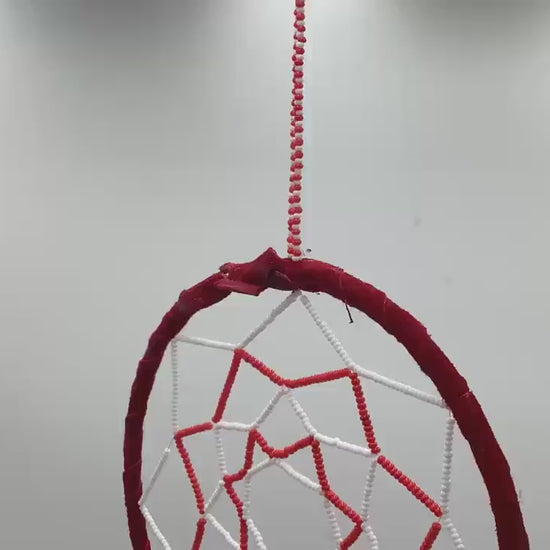 Authentic Anishinaabe/Ojibwe Red Beaded Web Dreamcatcher - Free Shipping