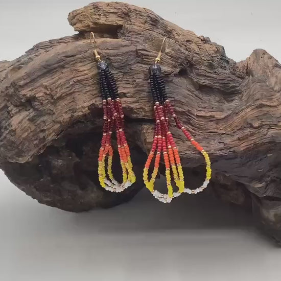 Fire Color Dangle Earrings – Anishinaabe/Ojibwe Beadwork