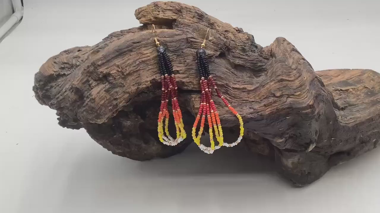 Fire Color Dangle Earrings – Anishinaabe/Ojibwe Beadwork