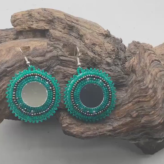 Hand-Beaded Reflective Earrings - Ojibwe/Anishinaabe Made