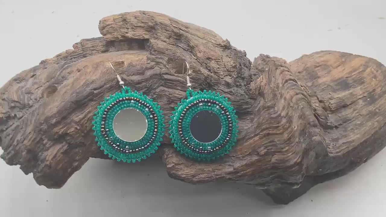 Hand-Beaded Reflective Earrings - Ojibwe/Anishinaabe Made
