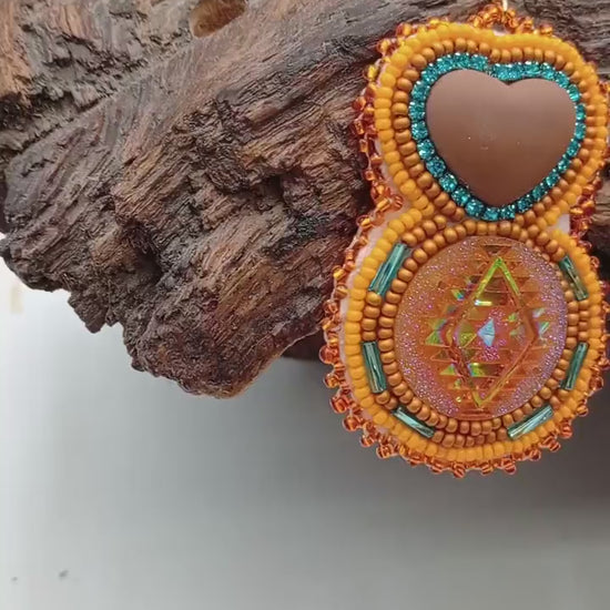 Hand Beaded Rose Mirror Earrings: Ojibwe/Anishinaabe Made