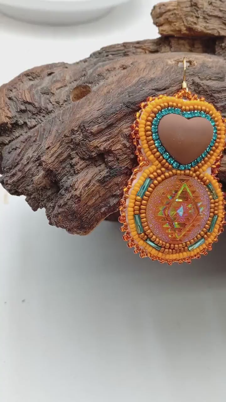 Hand Beaded Rose Mirror Earrings: Ojibwe/Anishinaabe Made