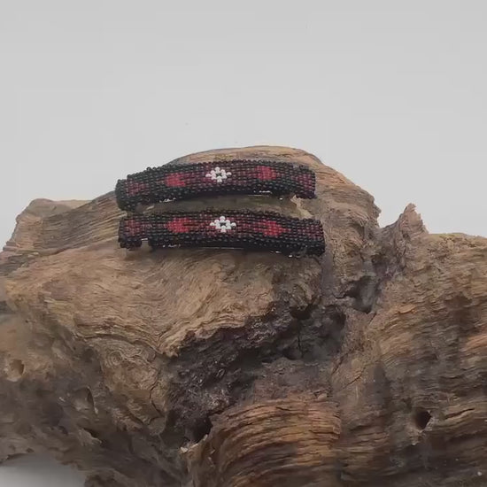 Hand Beaded Hair Barrette Pair: Ojibwe Artisan Design - White Earth Nation