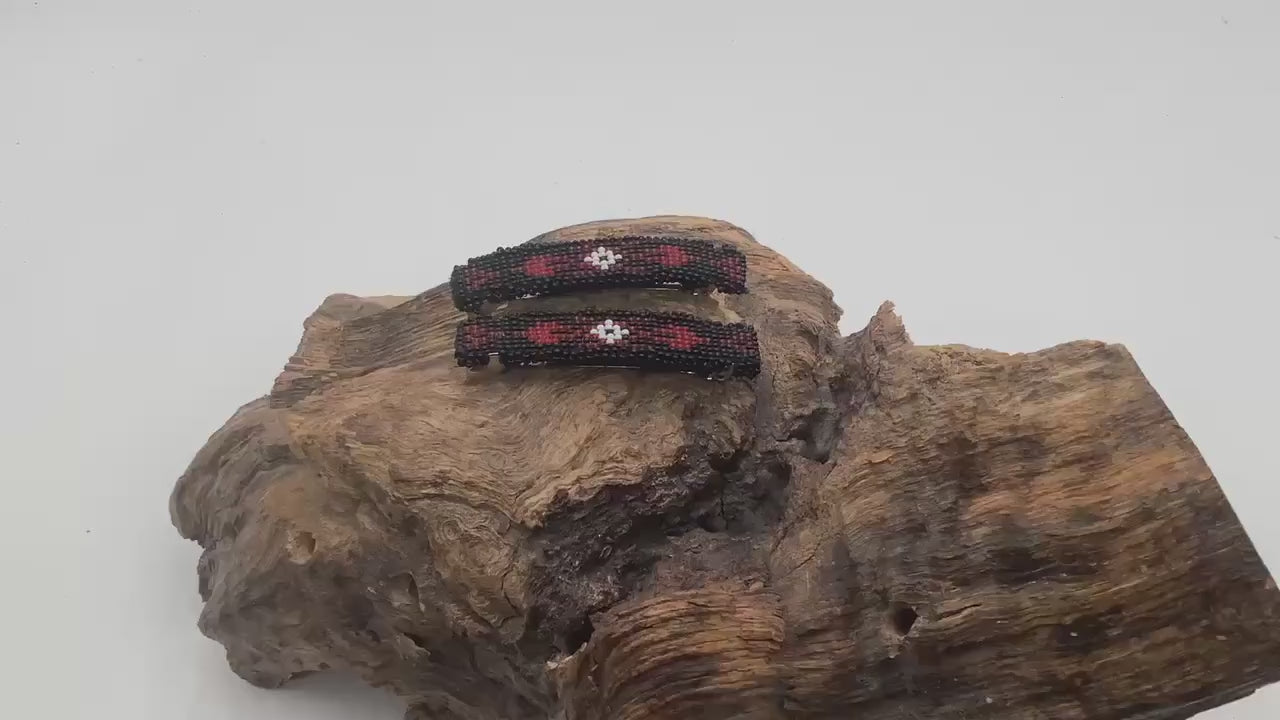 Hand Beaded Hair Barrette Pair: Ojibwe Artisan Design - White Earth Nation