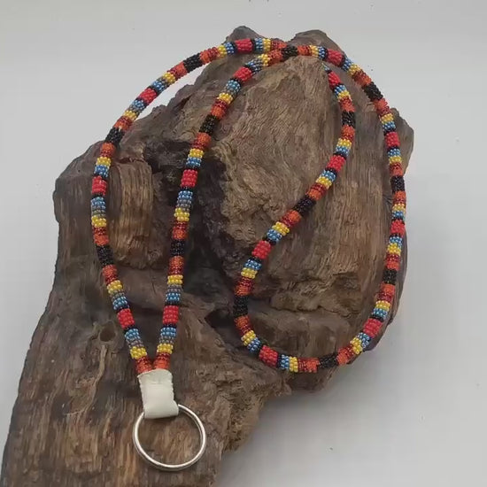 Lanyard Keychain Necklace - Hand Beaded - Anishinaabe/Ojibway Made- Free Shipping