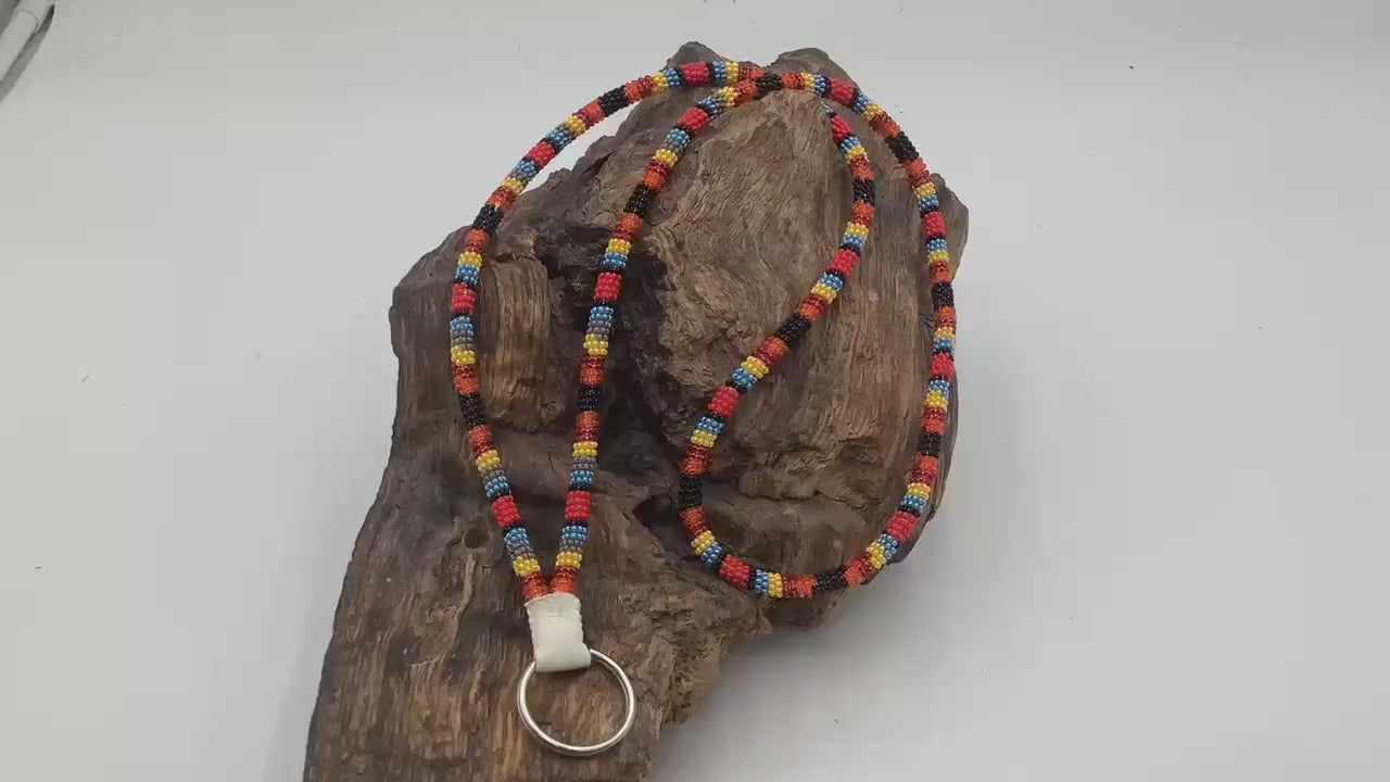 Lanyard Keychain Necklace - Hand Beaded - Anishinaabe/Ojibway Made- Free Shipping