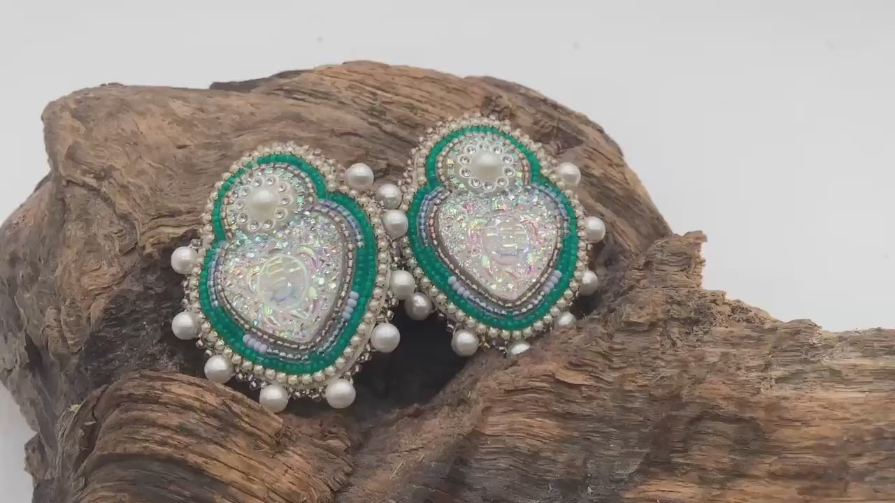 Double Centered Turtle Heart Hand Beaded Earrings – Authentic Anishinaabe/Ojibwe Beadwork