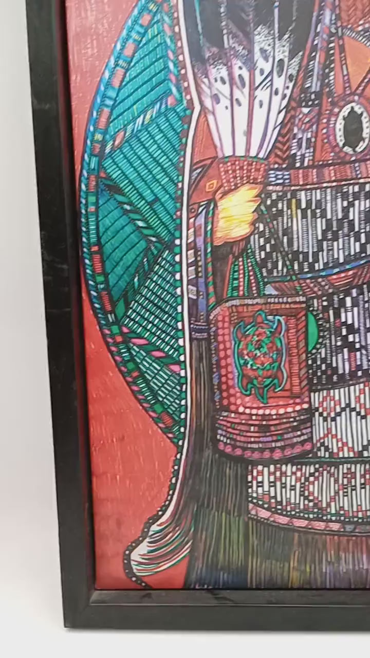 Ojibwe Woman in Regalia Framed Canvas Print by David Edwards (20x26)