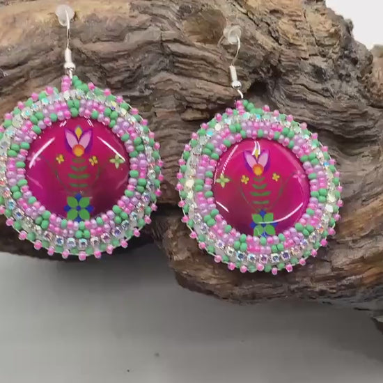 Hand Beaded Floral Earrings: Anishinaabe/Ojibwe Beadwork