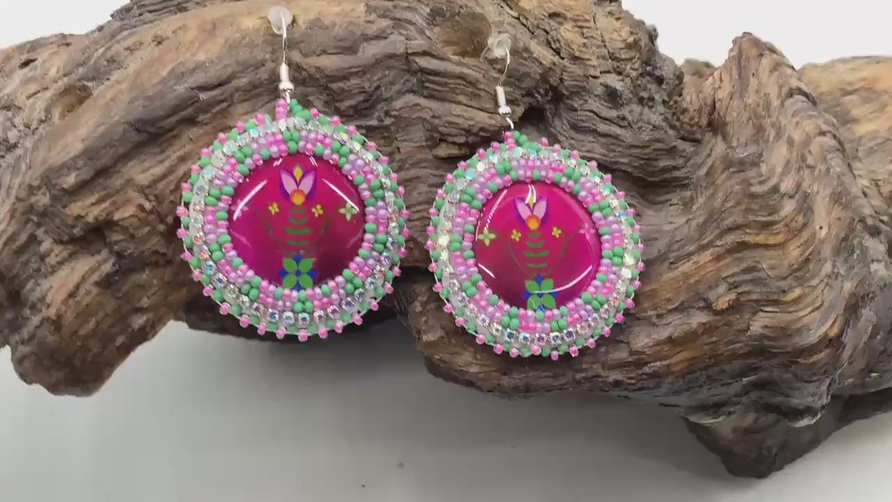 Hand Beaded Floral Earrings: Anishinaabe/Ojibwe Beadwork