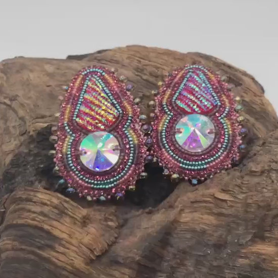 Hand Beaded Double-Center Earrings – Anishinaabe/Ojibwe Beadwork