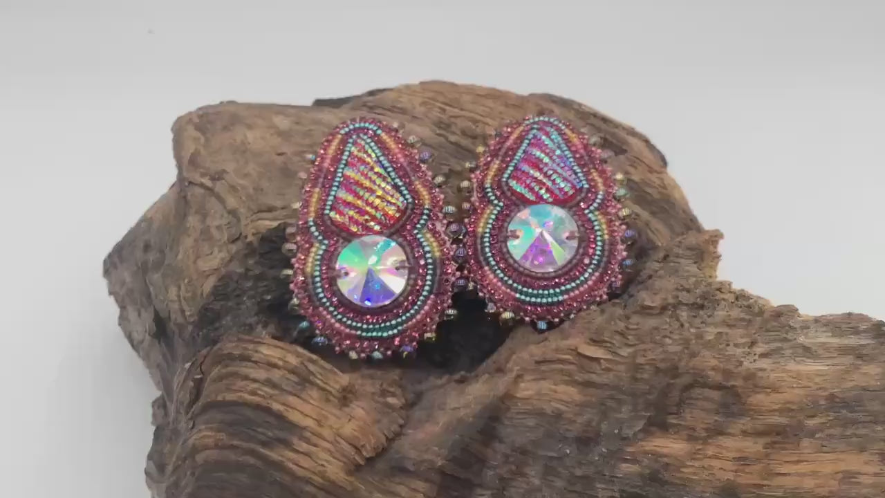 Hand Beaded Double-Center Earrings – Anishinaabe/Ojibwe Beadwork