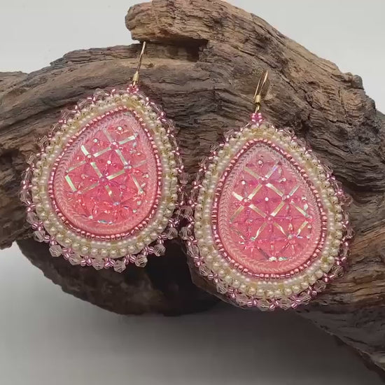 Hand Beaded Flower Center Earrings: Anishinaabe/Ojibwe Beadwork