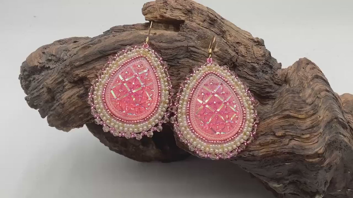 Hand Beaded Flower Center Earrings: Anishinaabe/Ojibwe Beadwork