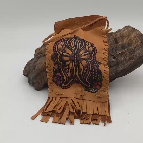 Hand Made Painted Leather Bag - Authentic Anishinaabe/Ojibwe Made - Free Shipping