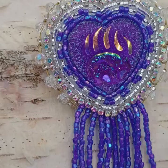Lavender Beaded Bear Paw Earrings: Anishinaabe Ojibwe Beadwork