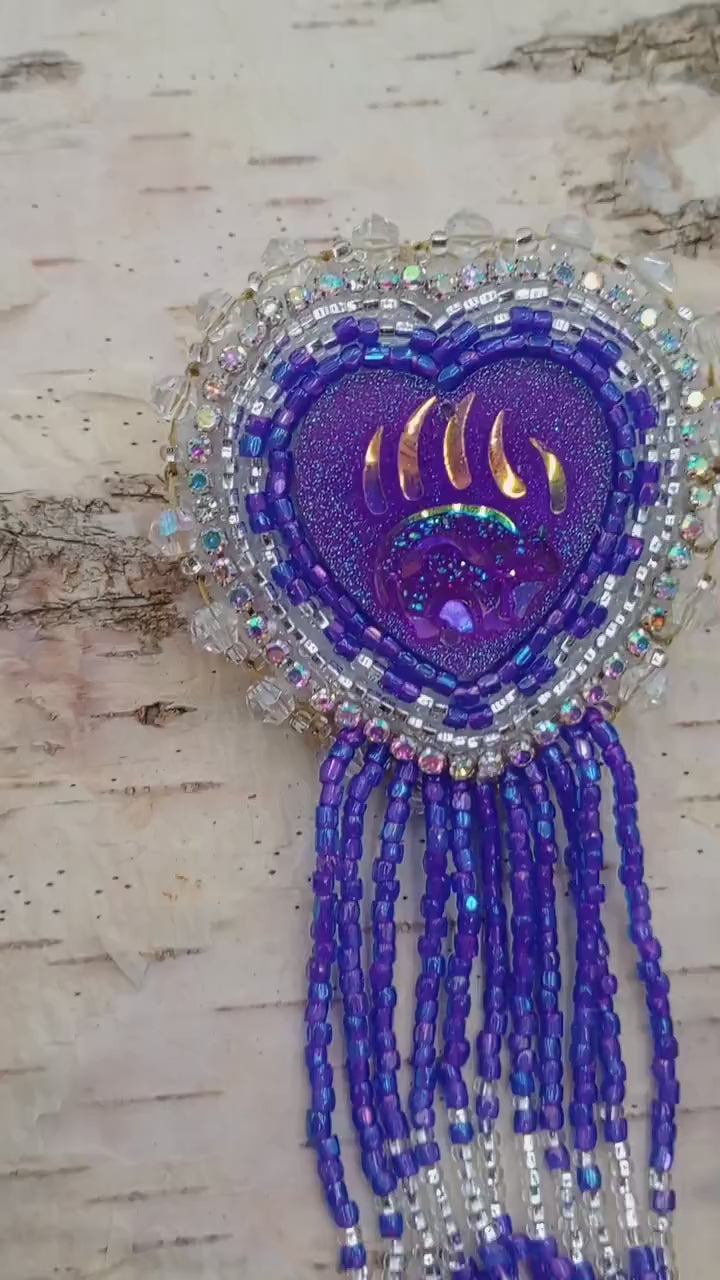 Lavender Beaded Bear Paw Earrings: Anishinaabe Ojibwe Beadwork