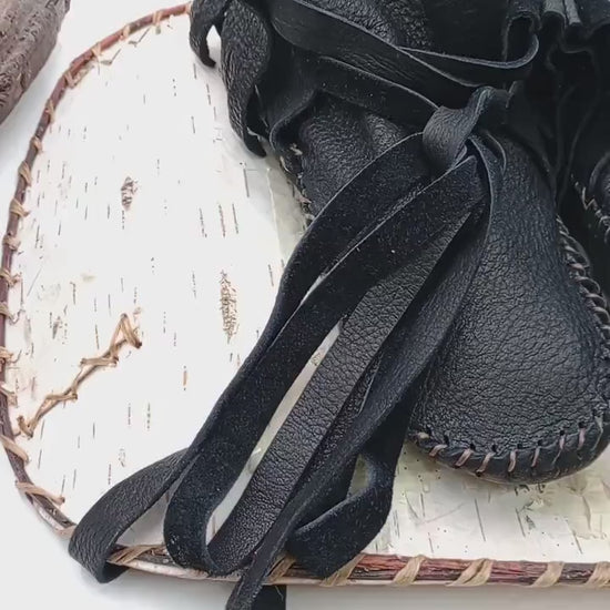 Hand Sewn Buffalo Leather Moccasins – Ojibwe Made, Adult Size