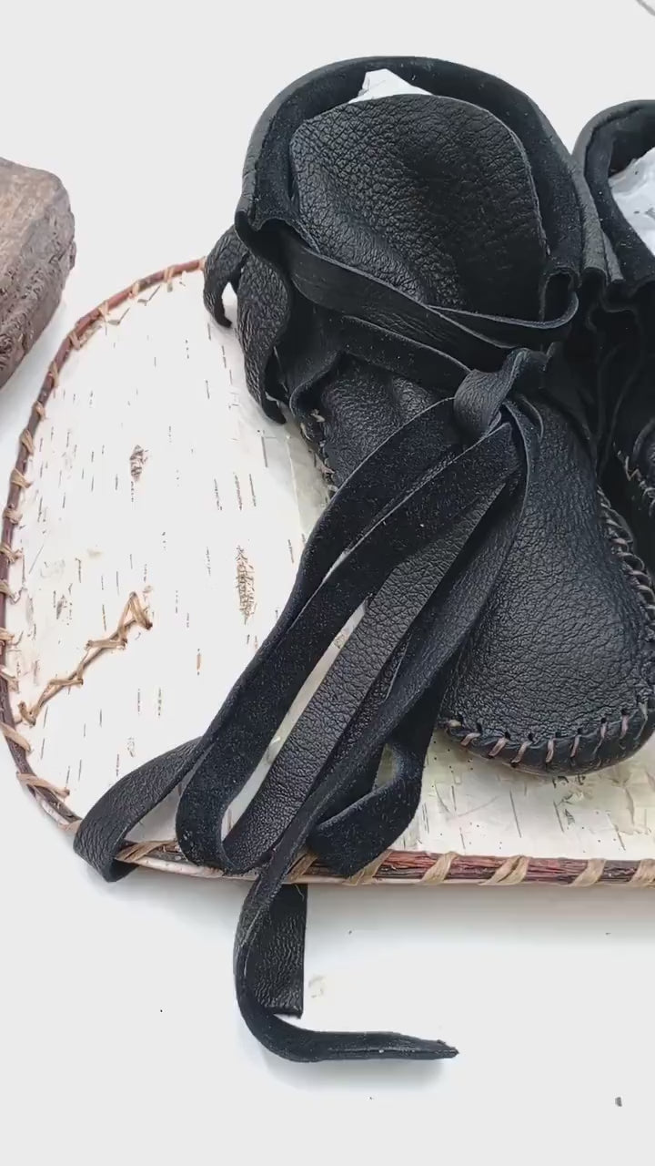 Hand Sewn Buffalo Leather Moccasins – Ojibwe Made, Adult Size