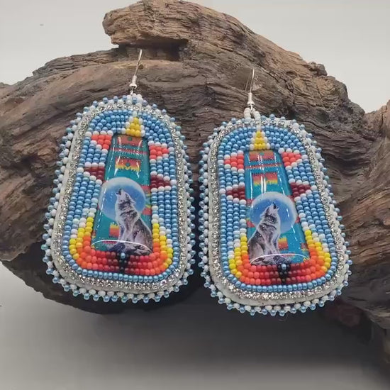 Spirit Wolf Earrings - Authentic Anishinaabe/Ojibwe Beadwork