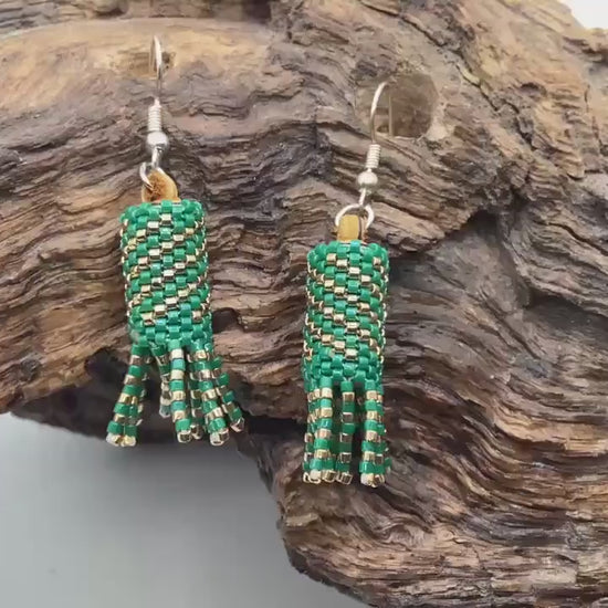 Hand Beaded Peyote Stitch with Fringe Earrings: Anishinaabe/Ojibwe Beadwork