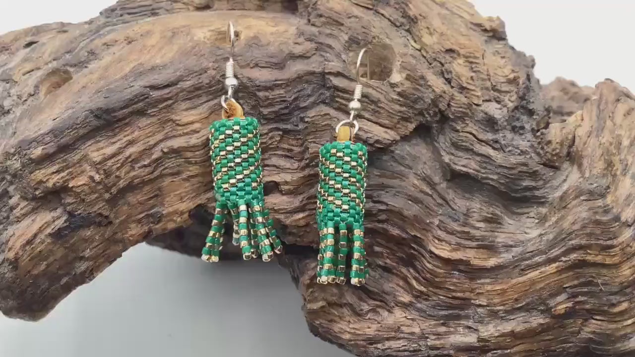 Hand Beaded Peyote Stitch with Fringe Earrings: Anishinaabe/Ojibwe Beadwork