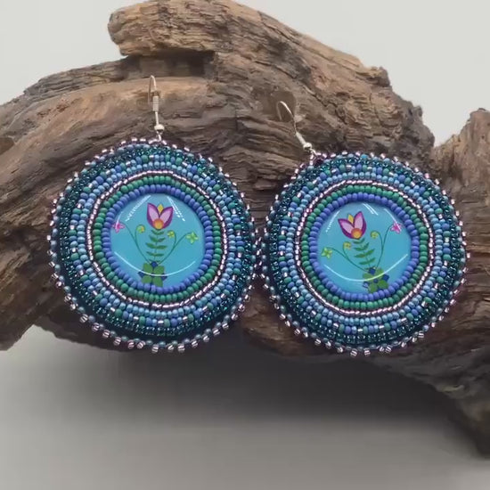 Hand Beaded Indigenous Flower Earrings: Anishinaabe/Ojibwe Beadwork