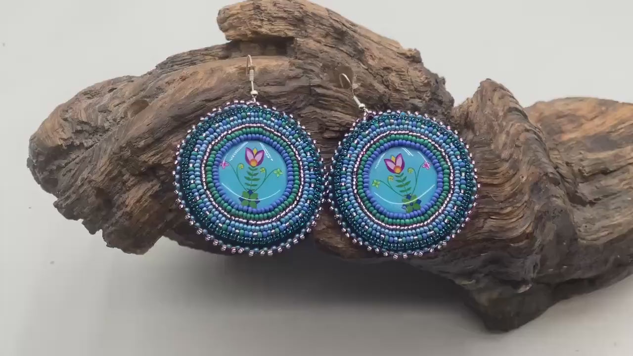 Hand Beaded Indigenous Flower Earrings: Anishinaabe/Ojibwe Beadwork