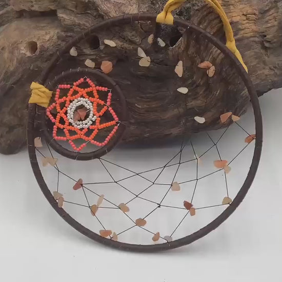 Red Aventurine Double Dreamcatcher - Anishinaabe/Ojibwe Made - Free Shipping