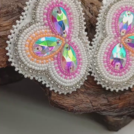 Beautiful Hand Beaded Tripled Centered Earrings - Ojibwe/Anishinaabe made - Free Shipping