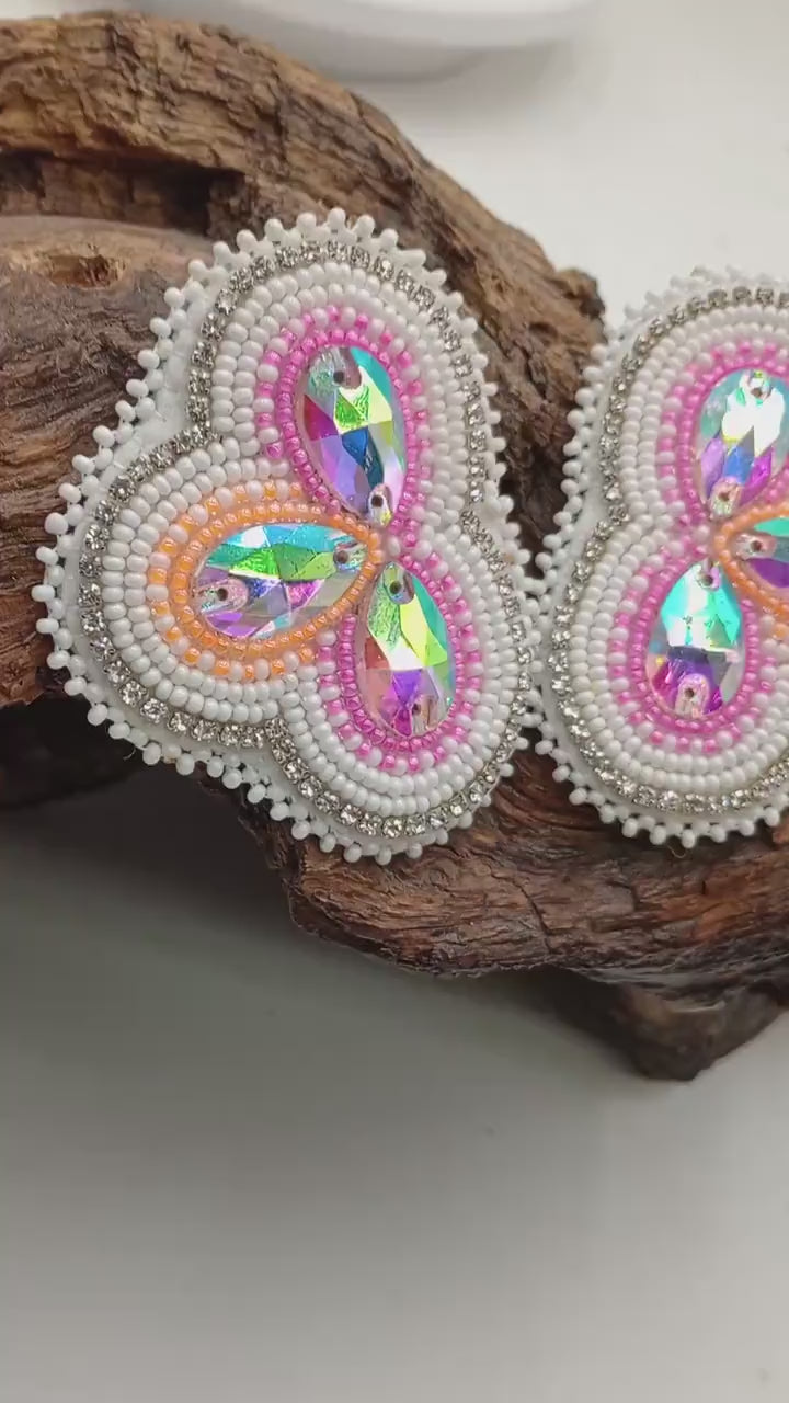 Beautiful Hand Beaded Tripled Centered Earrings - Ojibwe/Anishinaabe made - Free Shipping