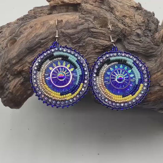 Shimmering Blue Hand Beaded Earrings- Anishinaabe/ Ojibwe Made