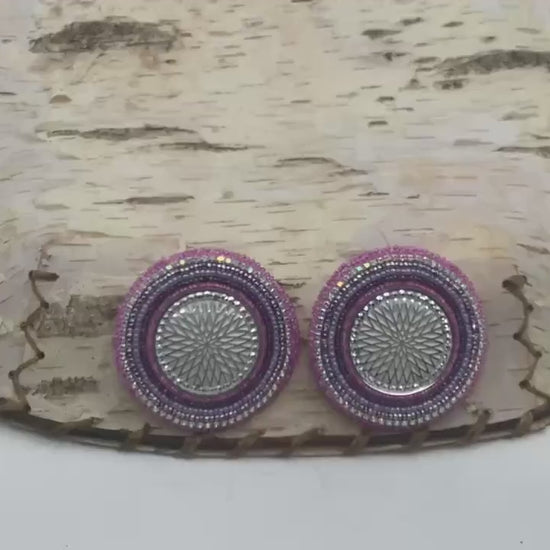 Hand Beaded Earrings:Purple Burst-Anishinaabe/Ojibwe Beadwork