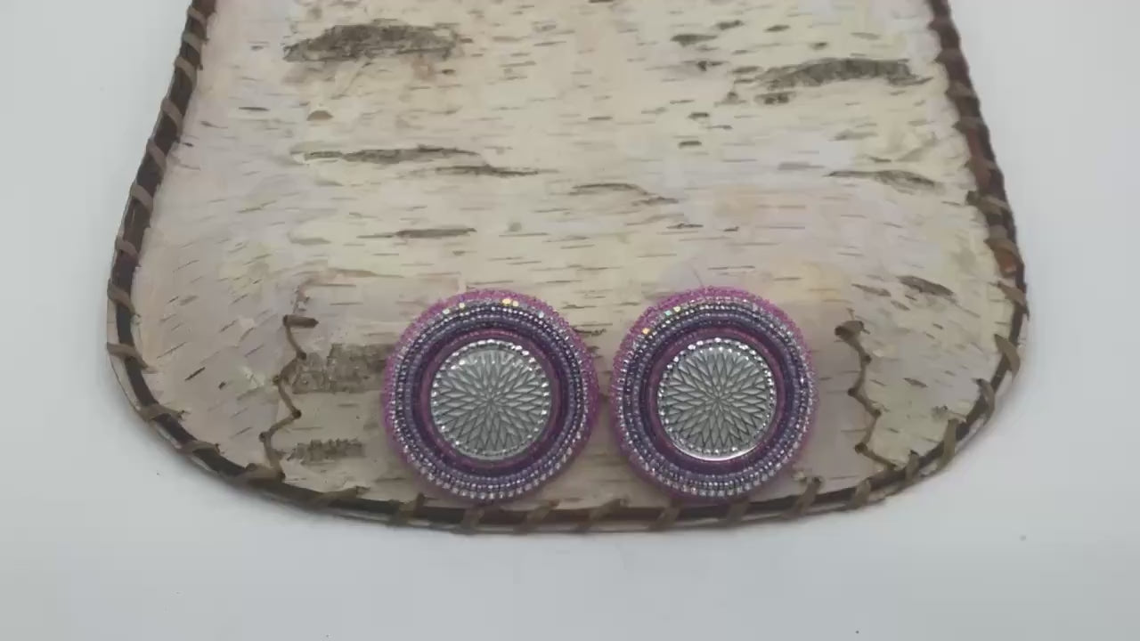 Hand Beaded Earrings:Purple Burst-Anishinaabe/Ojibwe Beadwork
