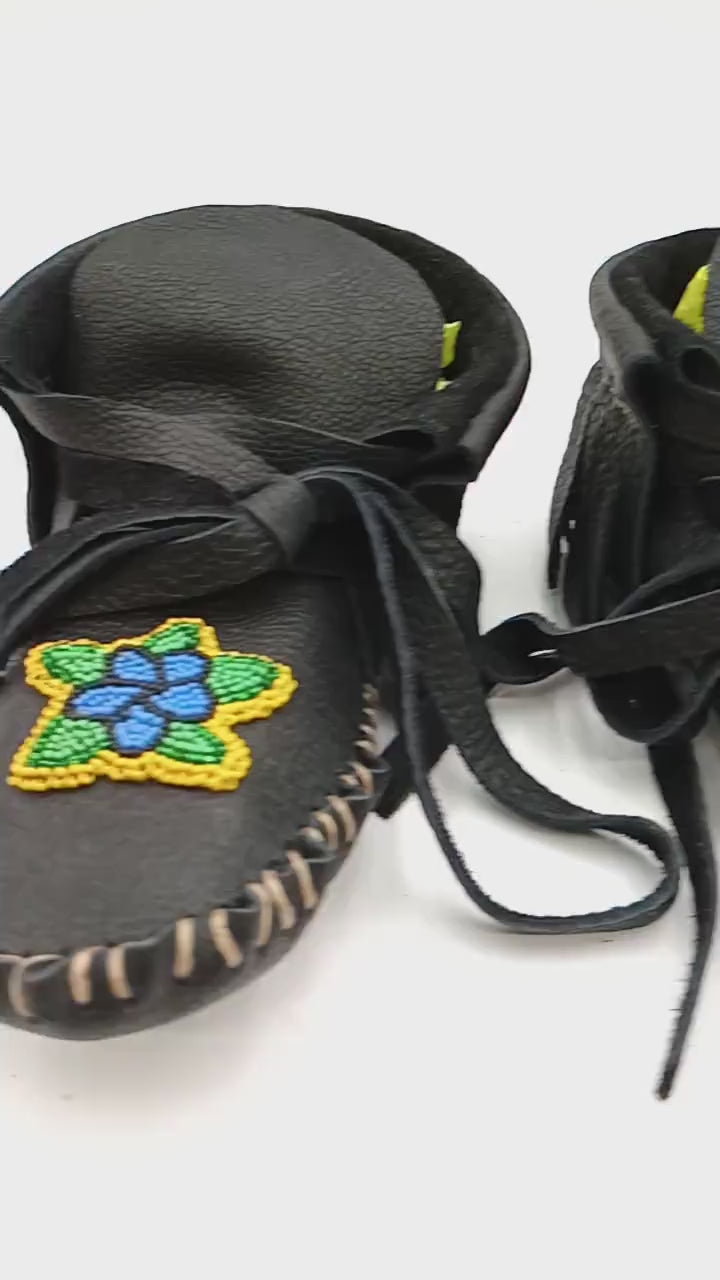 Hand Sewn Beaded Leather Moccasins: Ojibwe Made