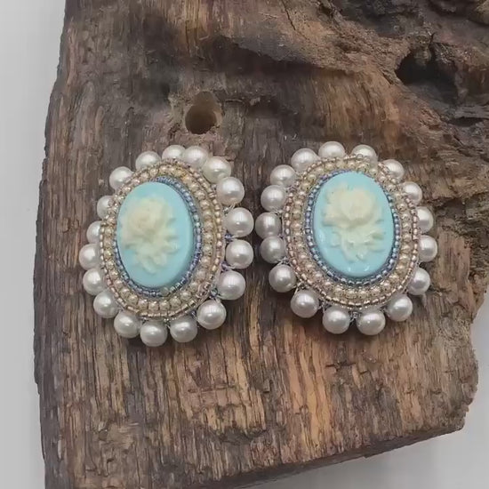 Hand Beaded Pearl Bead Earrings: Anishinaabe/Ojibwe Beadwork