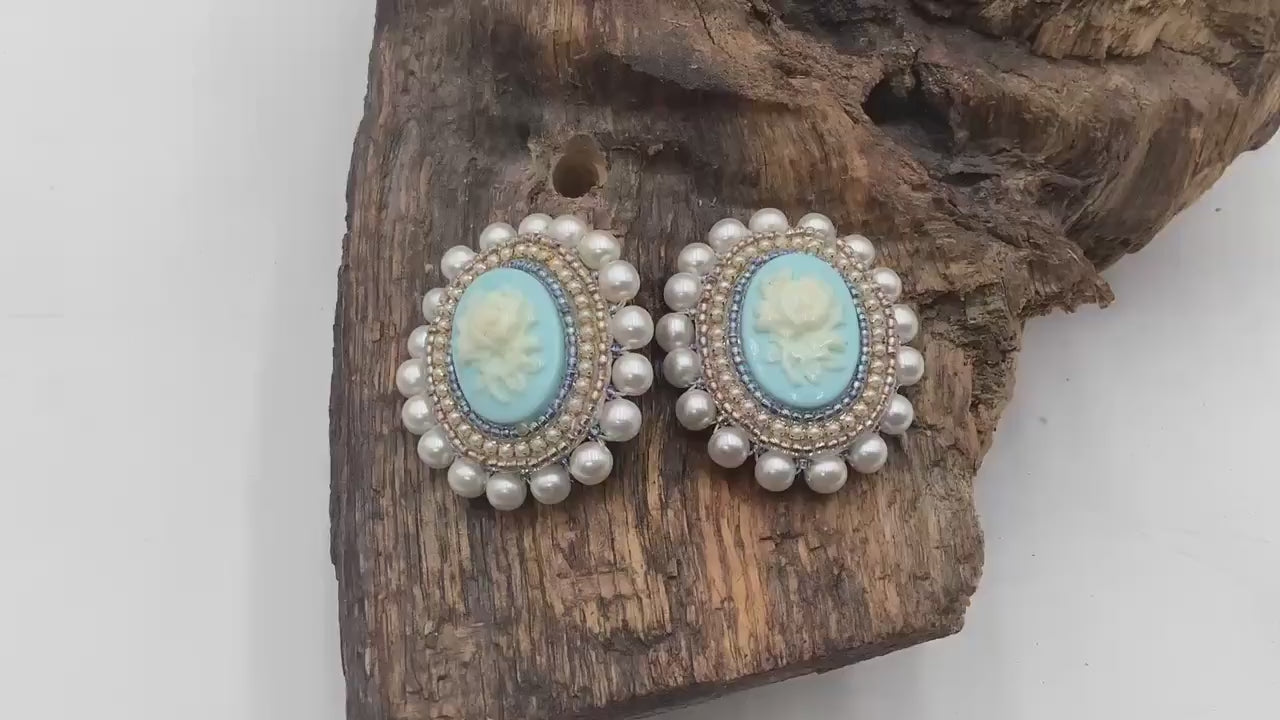 Hand Beaded Pearl Bead Earrings: Anishinaabe/Ojibwe Beadwork