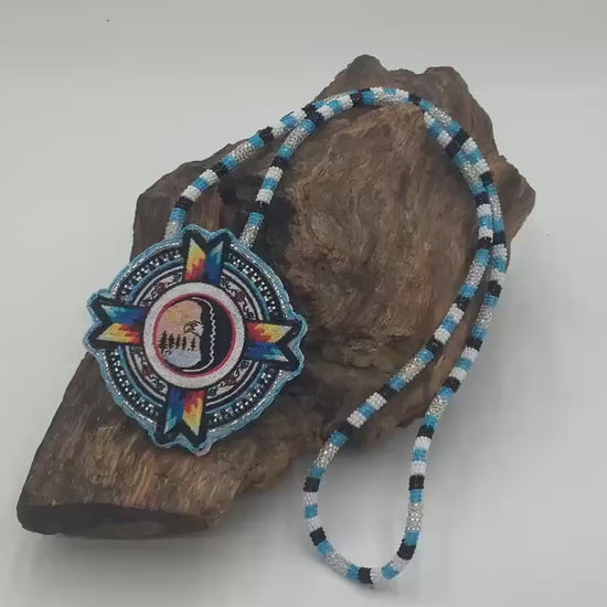 Beautiful Hand Beaded White Earth Nation Medallion - Authentic Anishinaabe/Ojibwe Beadwork - Free Shipping